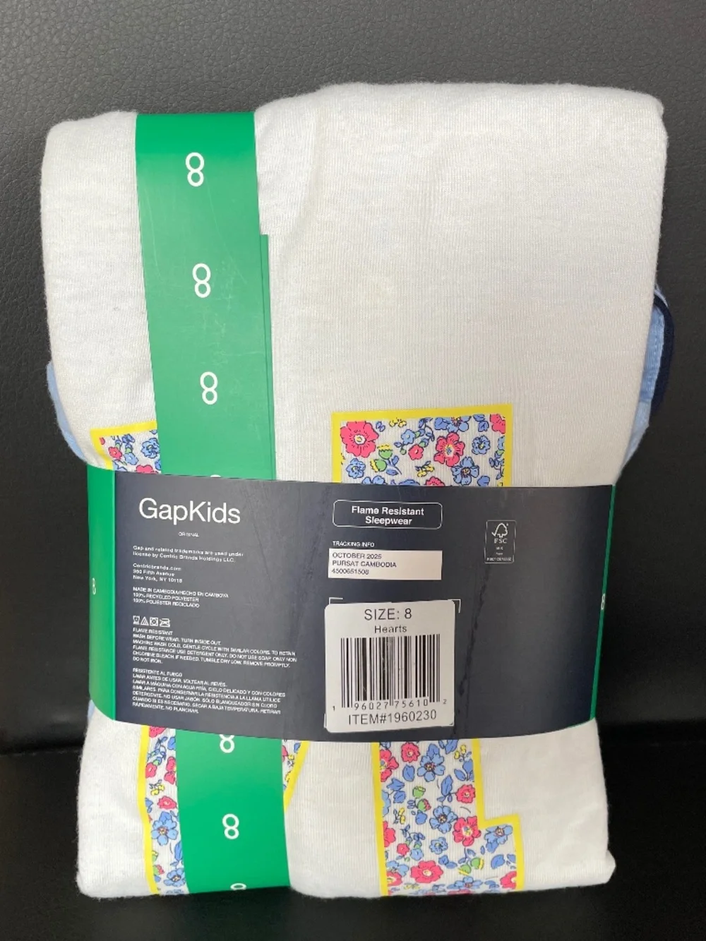 NWT GapKids Girls Size 8 3pc Pajama Set Nightshirt Hearts Floral